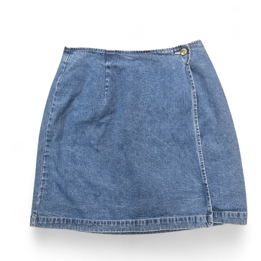 Eddie Bauer Vintage Medium Wash Denim‎ Wrap Mini Skirt Size 6